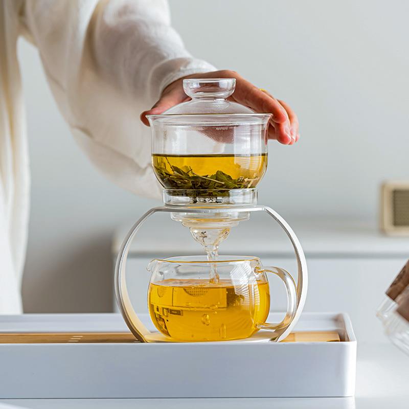 玻璃半自动茶具套装懒人家用旋转泡茶壶功夫茶杯整套茶具茶盘套装
