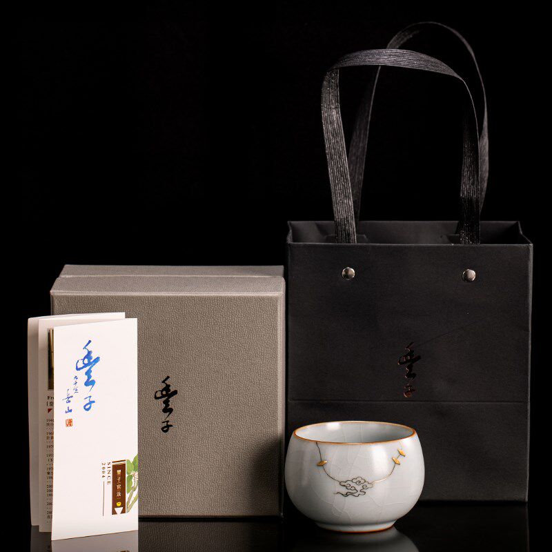 台湾丰子汝窑【锔钉手握杯】大号汝瓷主人杯单杯手工开片品茗茶杯