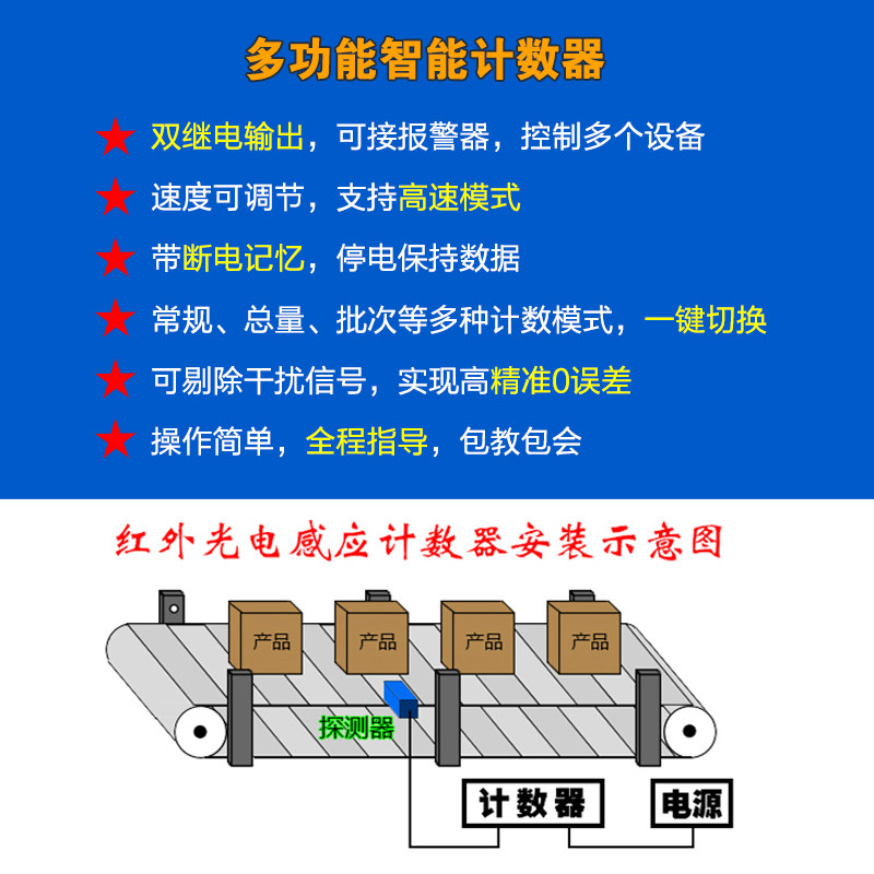 计数器电子数显红外线自动感应工业点数机输送带点数流水线记数器