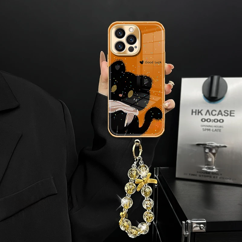 电镀水凝金色猫咪适用苹果手机壳