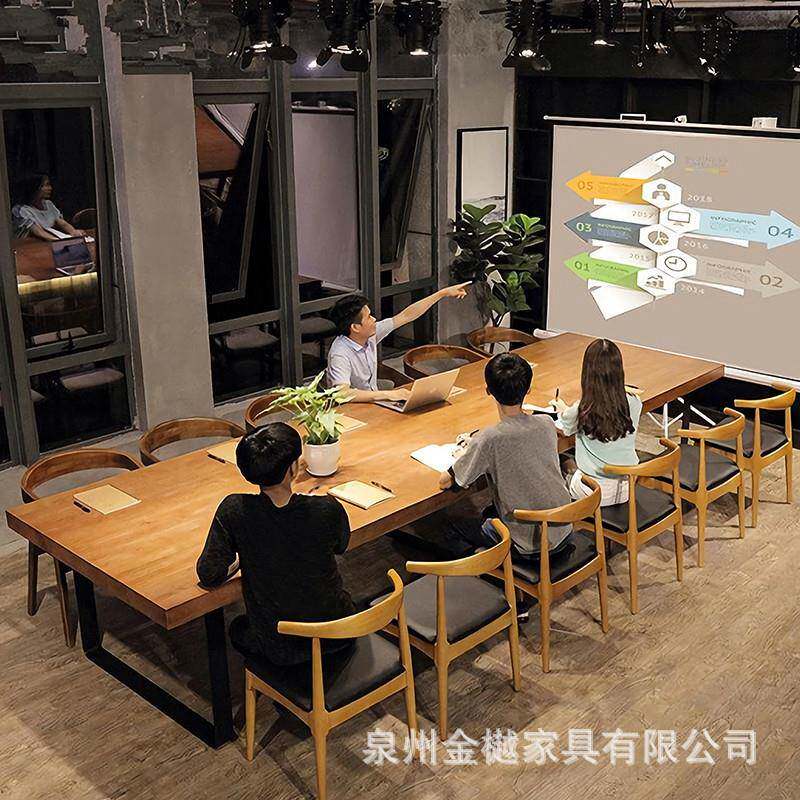 实木办公会议桌长桌简约现代大桌子工作台长条图书馆桌椅组合