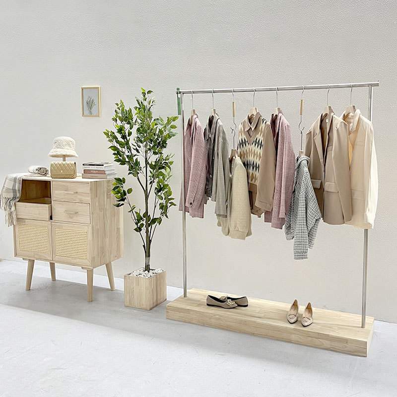 服装店展示架落地衣架不锈钢服装架原木色中岛架女装店专用挂衣架