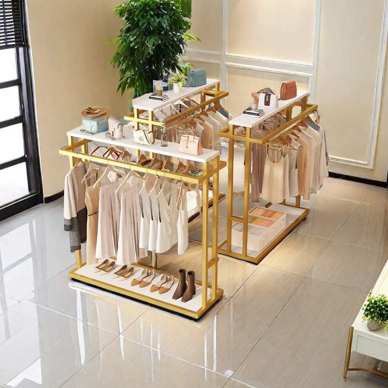 服装店中岛架落地展示架简约男女装童装双排中间货架双杠侧挂衣架