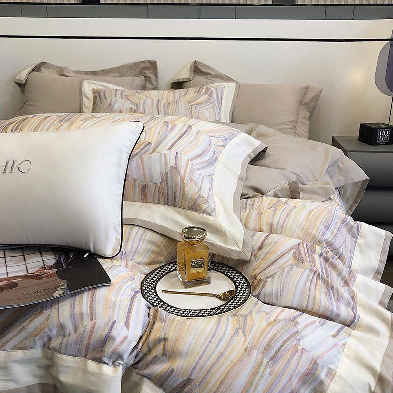 高档轻奢美式秋冬100支纯棉磨毛四件套数码印花加厚被套全棉床单