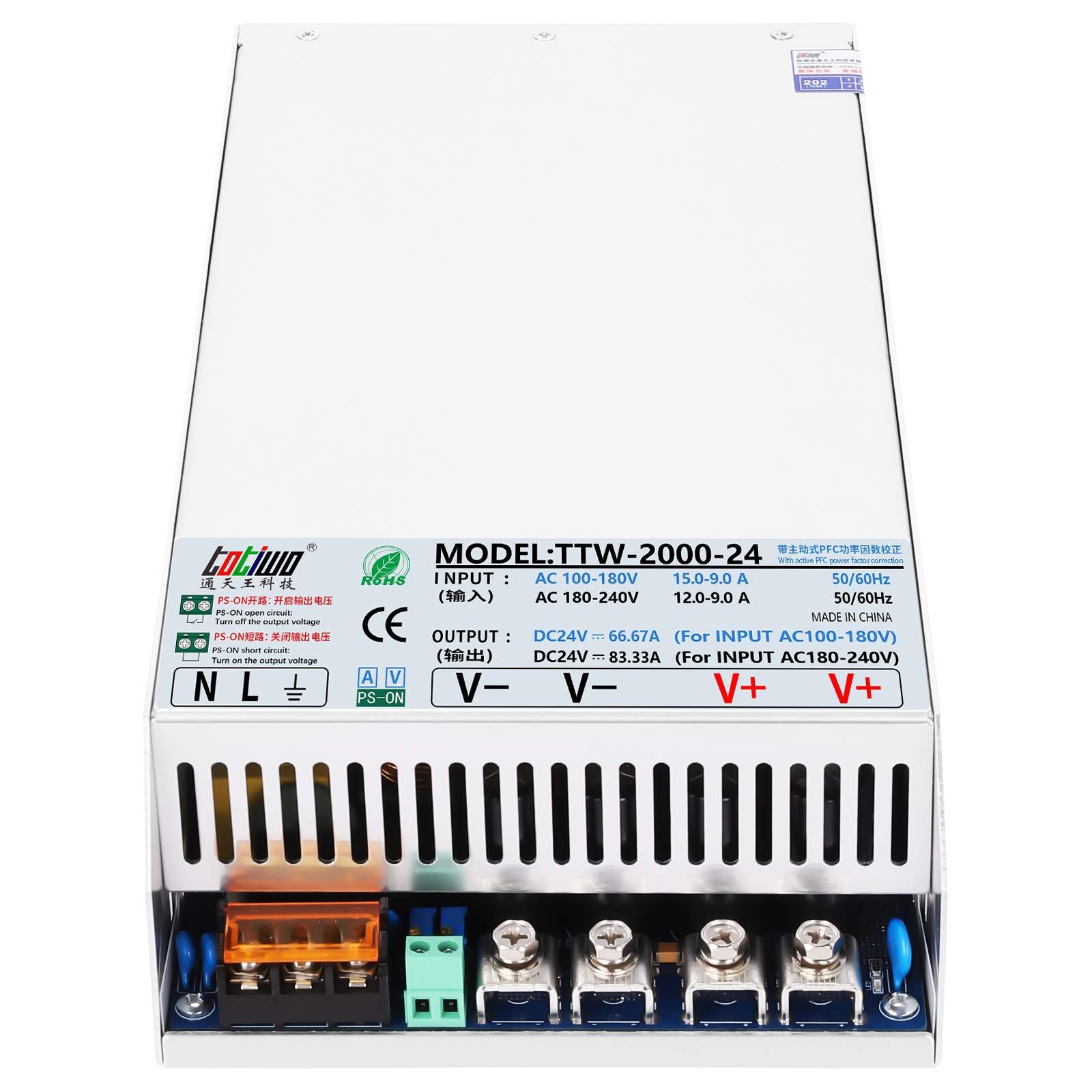 100-240VAC功率因数校正PFC功能DC295V300V305V1800W2000W电源