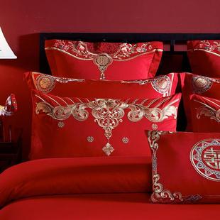ALI6中式 婚庆大红全棉床上结婚抱枕45m60m床头靠垫套纯棉婚床靠枕