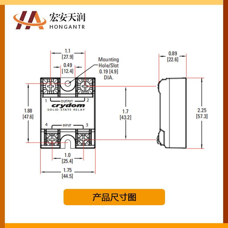 crydom快达固态继电器D2450面板安装电流50A直流控制电压3-32VDC