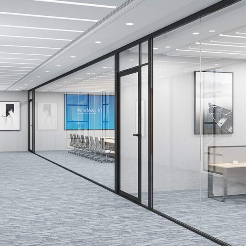 南京办公室玻璃隔断墙铝合金双玻百叶隔墙防火钢化玻璃门防火款