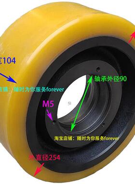 龙工前移式叉车负载轮支撑轮254*104-110聚氨酯挂胶轮PU轱辘子