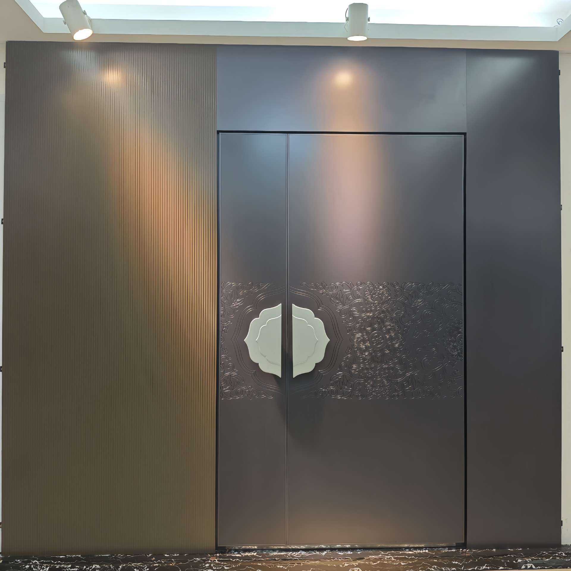 一门一景款式精雕铸铝门新中式风格滑盖拉手防盗门别墅大门入户门