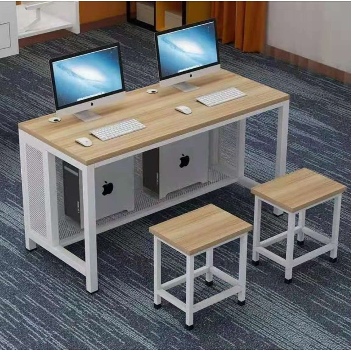 学校机房电脑桌微机房电脑桌钢木双人台式电脑桌培训班教师电脑桌