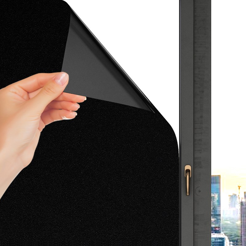 自粘玻璃贴纸防窥视全遮光窗户防晒遮阳贴膜哑纯黑T色墙纸壁纸卧