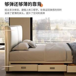 免洗科技布床现代简约一米五双人床实木意式 轻奢主卧床2022年新款