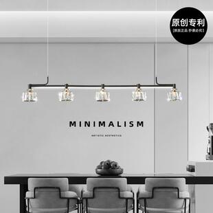 意式极简水晶餐厅吊灯现代简约全铜轻奢全光谱一字长条岛台餐桌灯