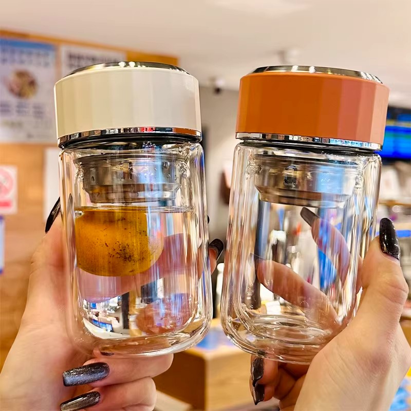 水杯女士高级感轻奢高硼硅双层玻璃杯耐高温泡茶杯子可携式小巧迷