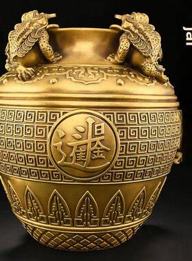 铜质聚宝盆饰品方形钱罐家用储蓄罐日常金罐客厅办公室商店大尺寸