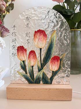 郁金香｜掐丝珐琅材料包USB接口（有底稿哦！带底座高22宽15厘米