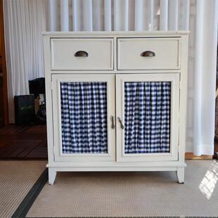 玻璃柜门遮挡纱帘魔术贴厨房窗户复古格子遮丑窗帘杂物衣柜绷纱帘