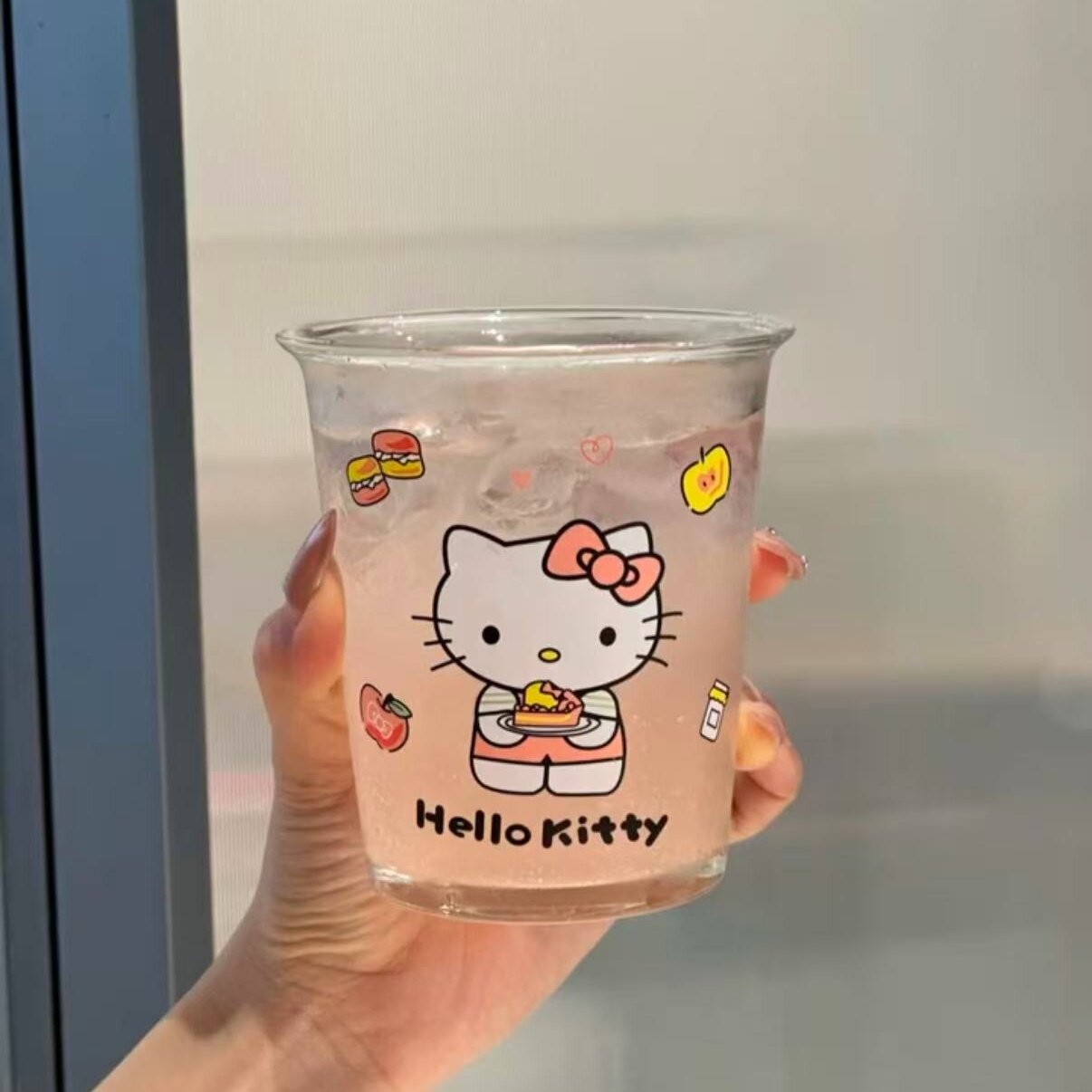 哈喽kitty夏日玻璃杯ins风可爱凯蒂猫少女心居家办公冰饮咖啡杯