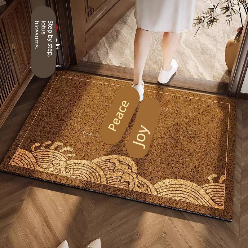 新中式土黄色地垫入户门垫咖啡色入门门口丝圈脚垫进门外棕色地毯