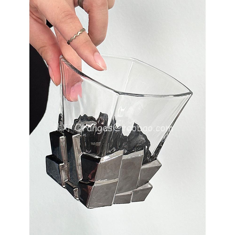 Oranges限定未来感太空银冰块酒杯玻璃杯高级感喝水杯威士忌酒杯