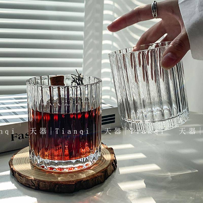 ins风竖条玻璃杯威士忌洋酒杯烈酒玻璃杯家用水杯高级杯子ktv酒吧