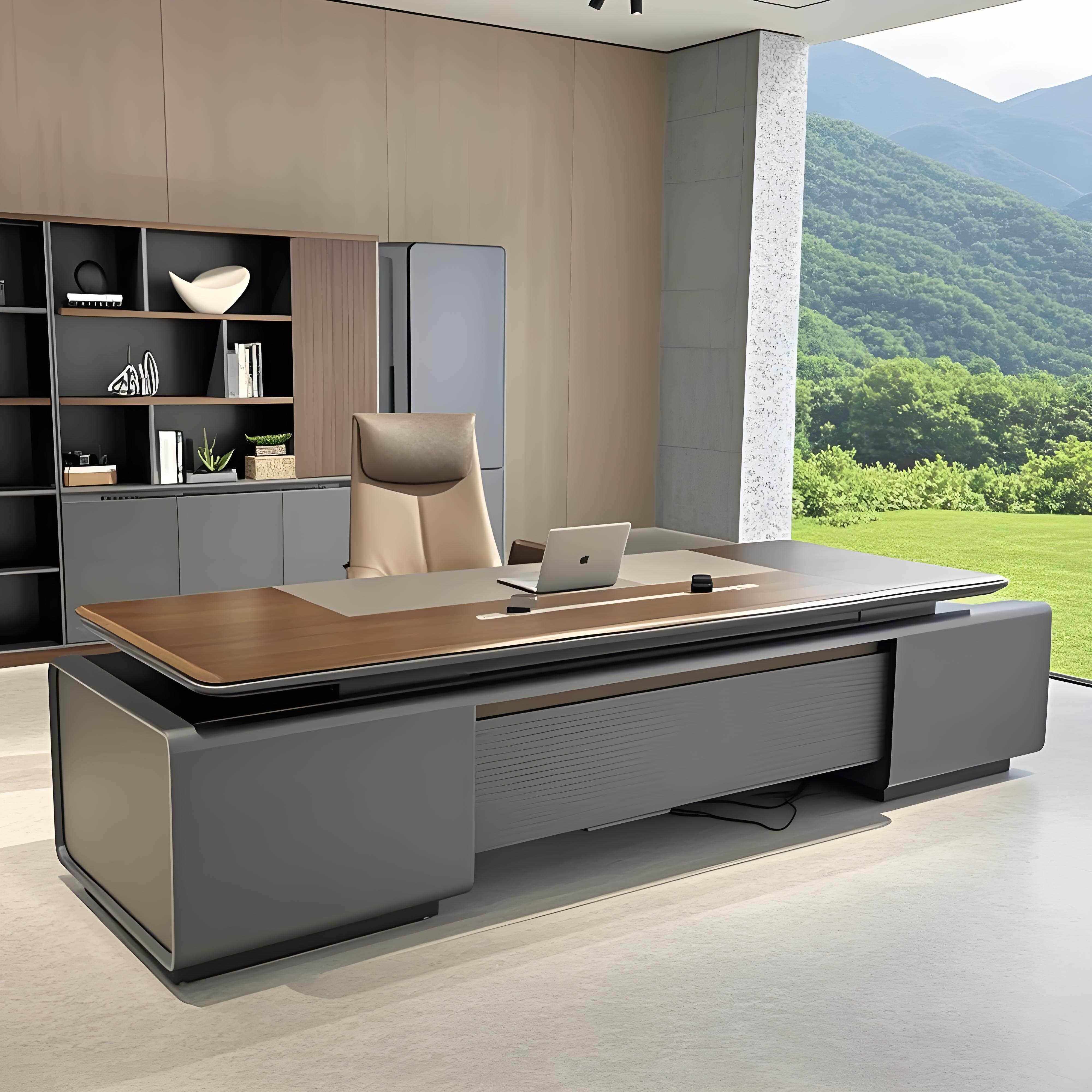 新中式办公桌实木老板桌椅组合总裁大班台大气现代简约办公室家俱