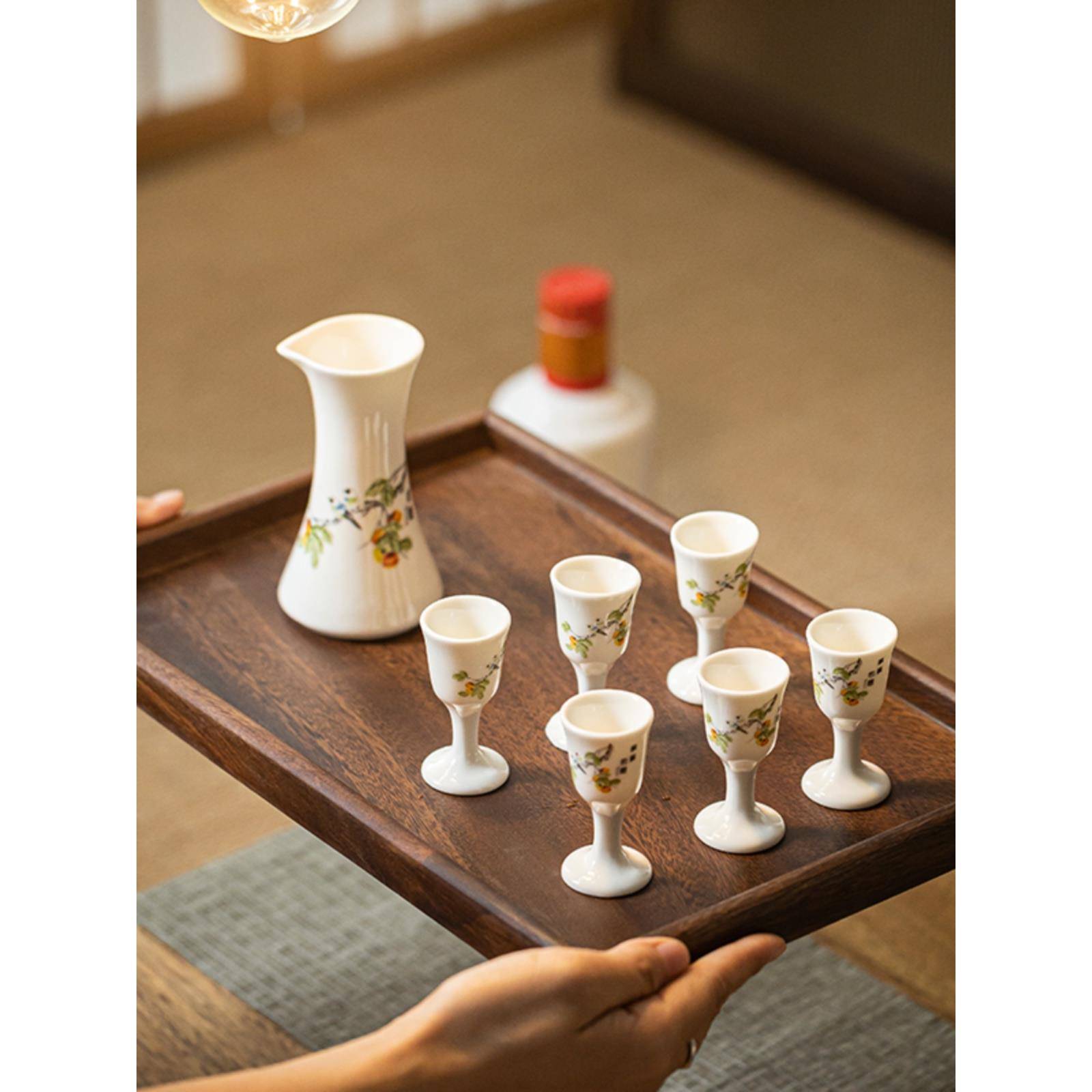 陶瓷酒具高脚酒杯白酒套装酒壶分酒器家用烈酒小酒盅logo定制礼品