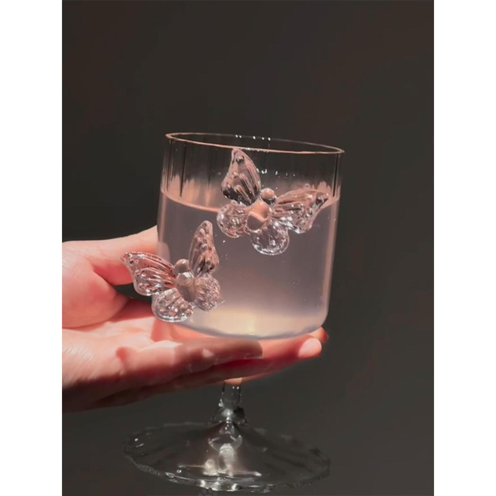 酒杯玻璃杯蝴蝶高脚杯香槟红酒杯鸡尾酒杯微醺杯子高级感高脚杯