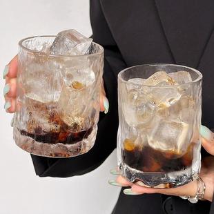 ins锤纹威士忌杯冰川纹雨雾杯果汁杯咖啡冷饮杯家用玻璃水杯茶杯
