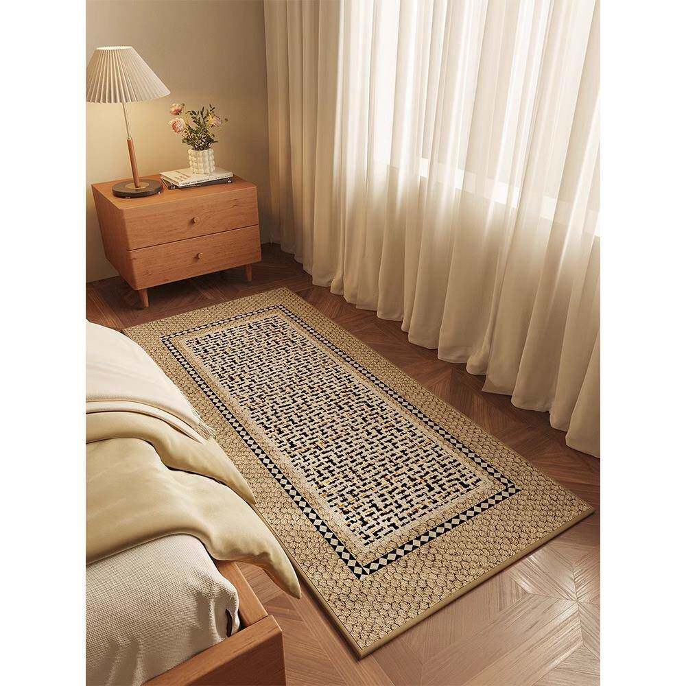 现代卧室床边地毯复古客厅长条家用沙发茶几毯儿童房防滑耐脏地垫