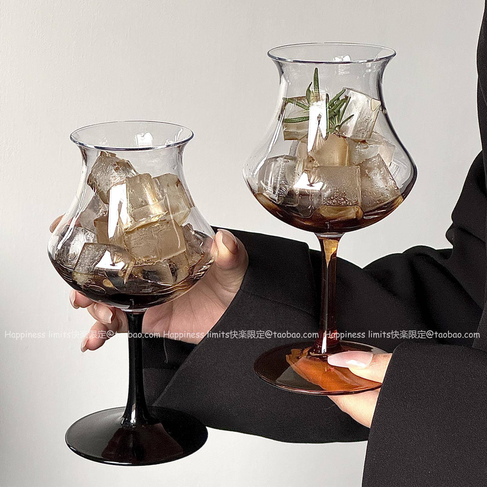 覆古ins风反口特调饮品杯高脚玻璃冰美式拿铁咖啡杯个性鸡尾酒杯