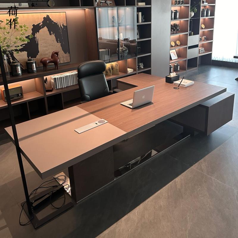 荷作新中式大班台办公室实木老板桌组合简约大气总经理办公桌椅