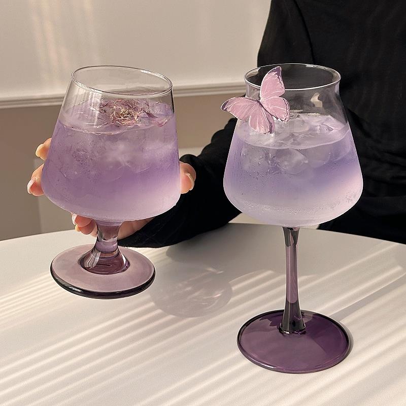 高脚玻璃杯家用创意高级感女生果汁气泡水杯微醺调酒鸡尾酒杯子