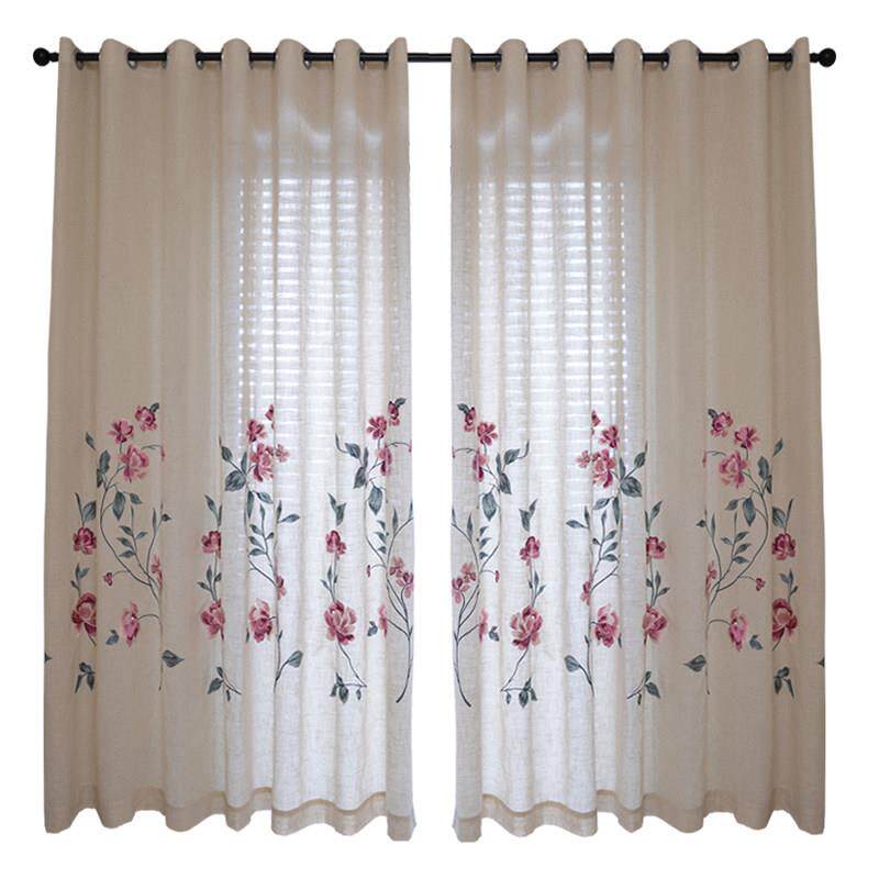 亚麻窗帘卧室棉麻刺绣中式日式帘遮光遮阳简约现代奶茶色高级感