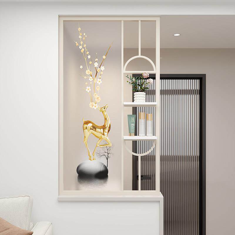 奶油风化妆室半墙隔断屏风长虹艺术玻璃干湿分离洗手台现代简约风