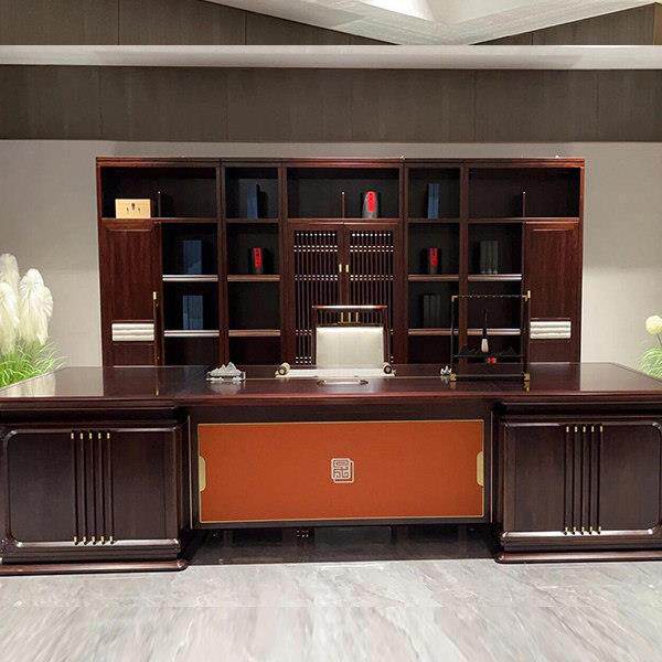 新中式实木办公桌轻奢简约高端黑胡桃木老板桌董事长办公室大班台