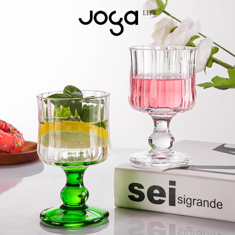 JOGA杯子高颜值ins风玻璃杯精致中古高脚杯红酒杯果汁香槟杯黛珠