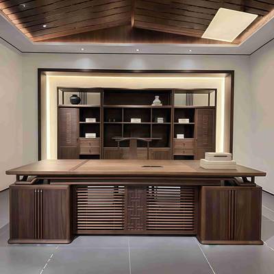 新中式实木大班台黑胡桃木老板办公桌白蜡木总裁董事长办公家具