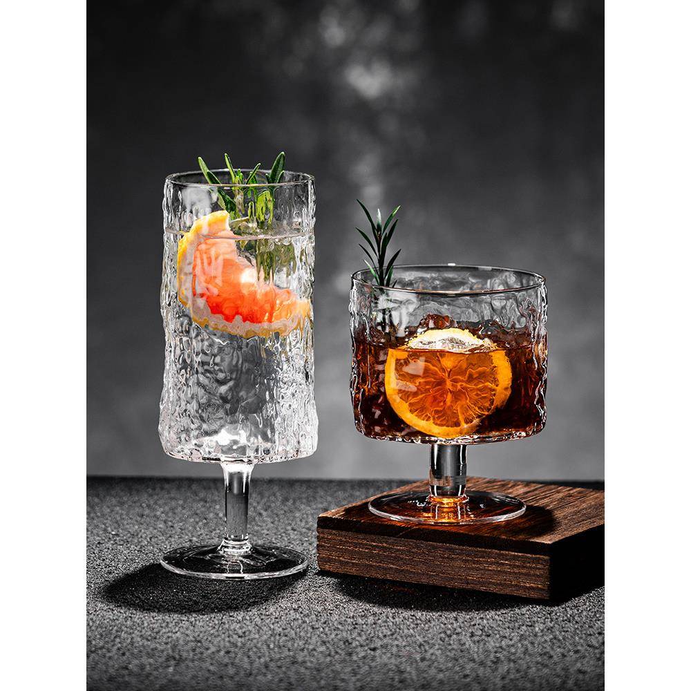 调酒杯香槟杯果汁杯日式玻璃杯酒杯树皮纹冰川鸡尾酒杯杯子高脚杯