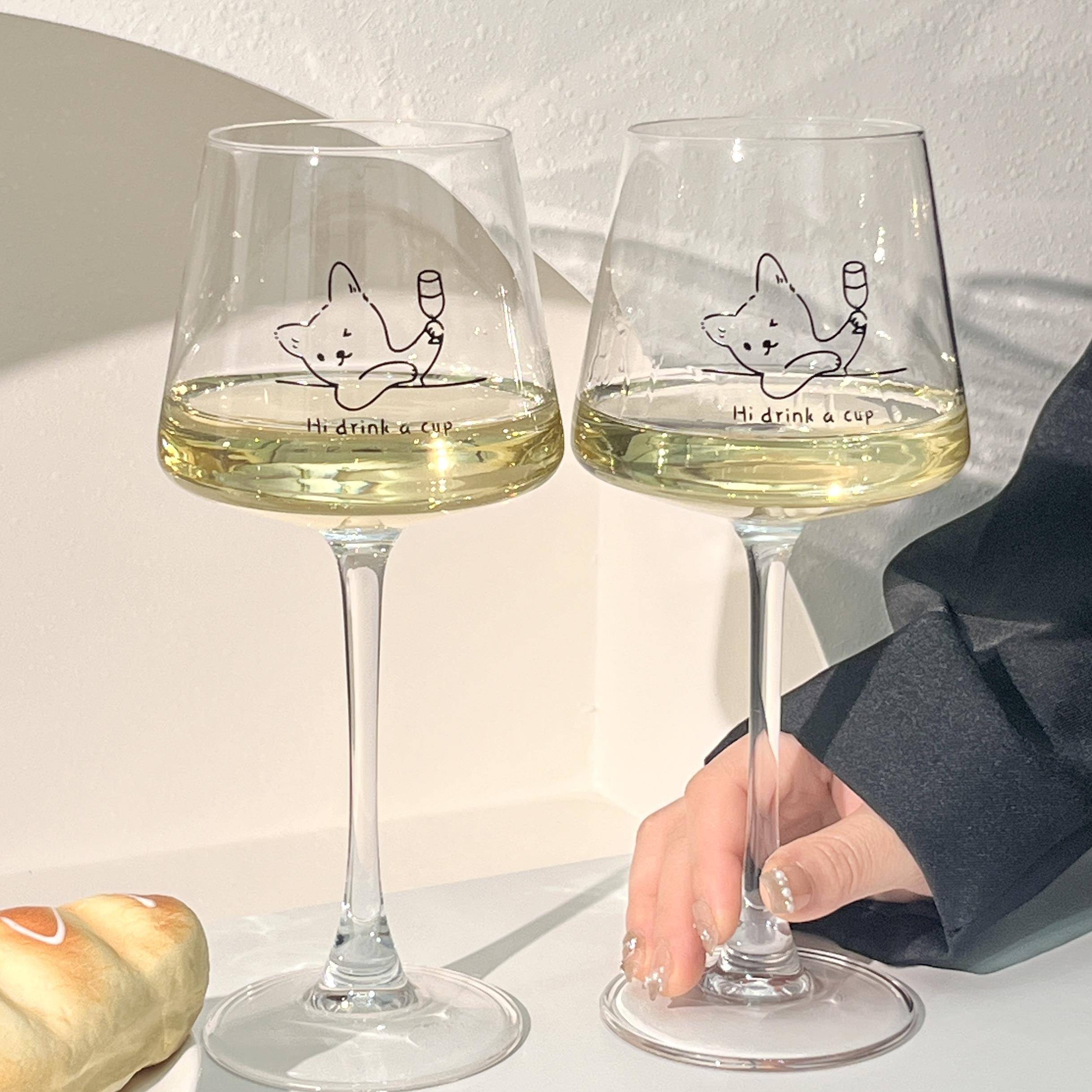 ins风高脚杯家用方形红酒杯子创意可爱举杯猫咪玻璃酒具葡萄酒杯