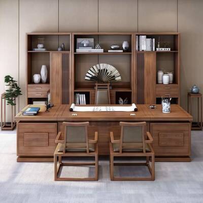 新中式实木办公桌老板桌白蜡胡桃木大班台简约现代总裁办公室家俱