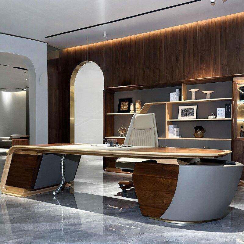 轻奢实木老板桌办公桌黑胡桃木大班台高级感董事长总裁桌办公家具