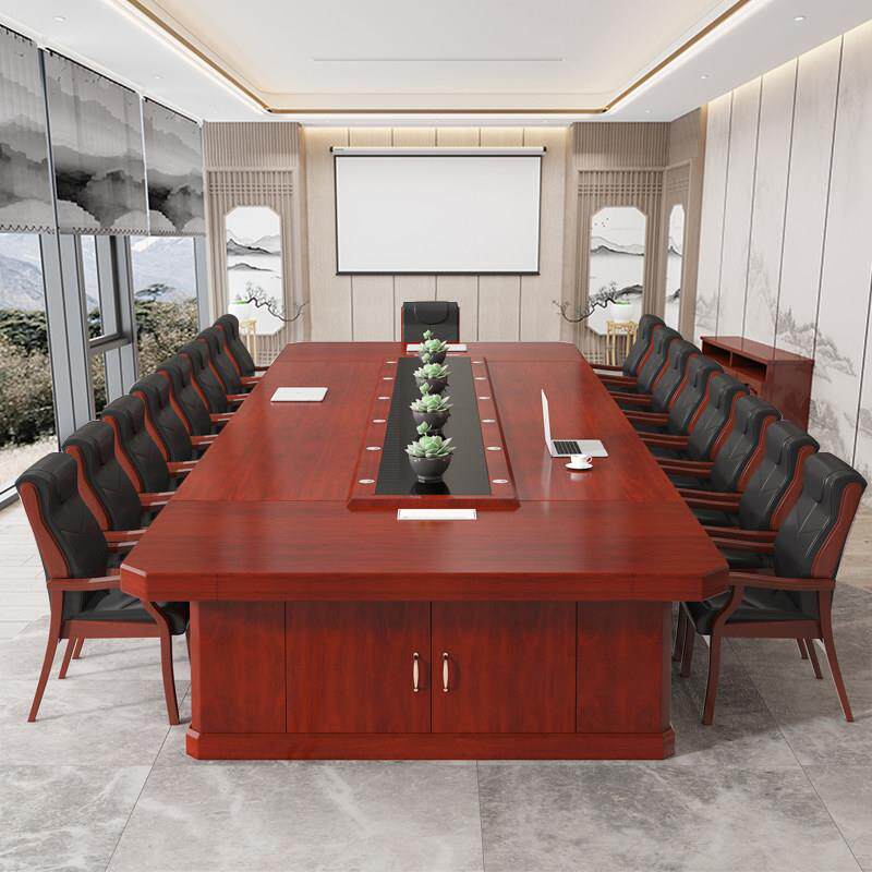 大型会议桌长桌油漆培训桌实木办公会议室高档长方形洽谈桌椅组合