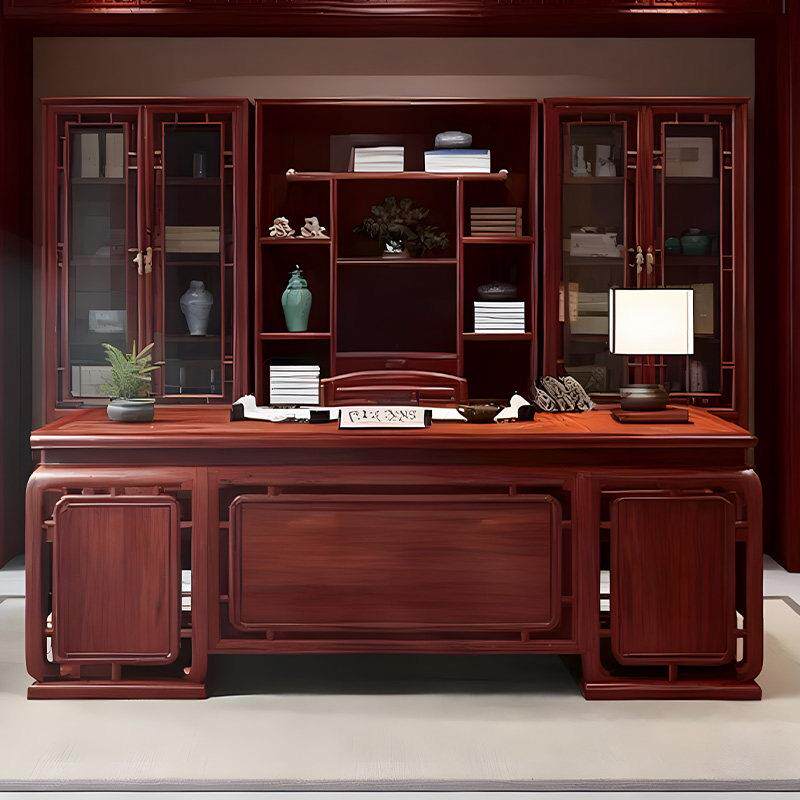 新中式实木老板桌2025新款大班台总裁办公桌书柜组合商务办公家具