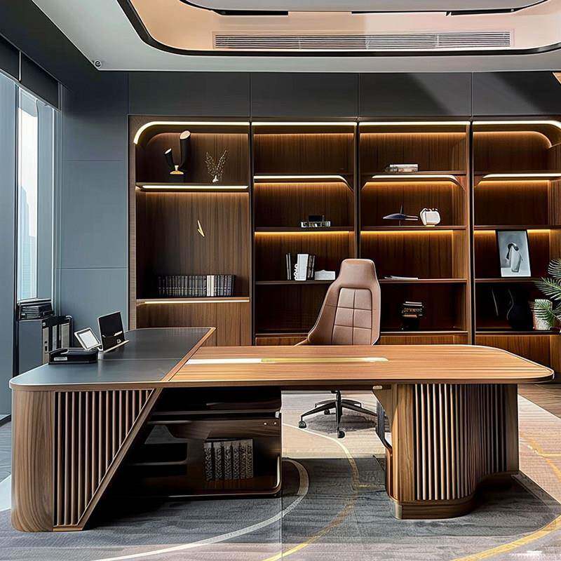 意式极简实木老板桌办公桌椅黑胡桃木大班台高级感总裁桌办公室