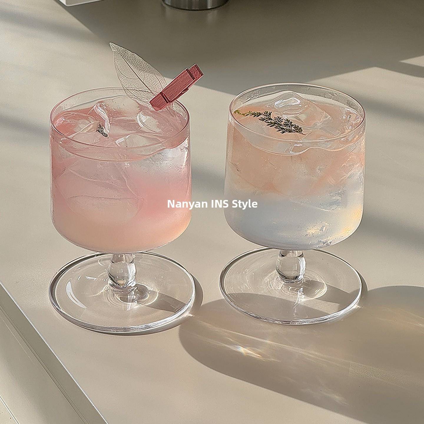 日式圆柱设计感矮脚杯ins风玻璃杯果汁杯气泡饮品水杯鸡尾酒杯子