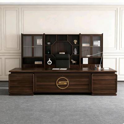 新中式实木办公桌老板桌乌金木大班台董事长书房桌办公柜组合定制