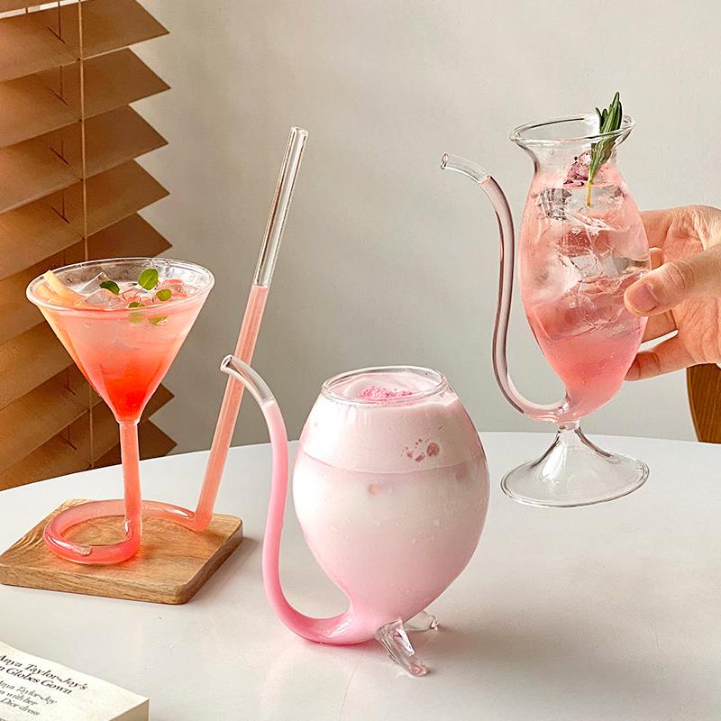 ins吸血鬼杯子北欧创意吸管玻璃杯吸血鬼杯个性酒杯分子鸡尾酒杯