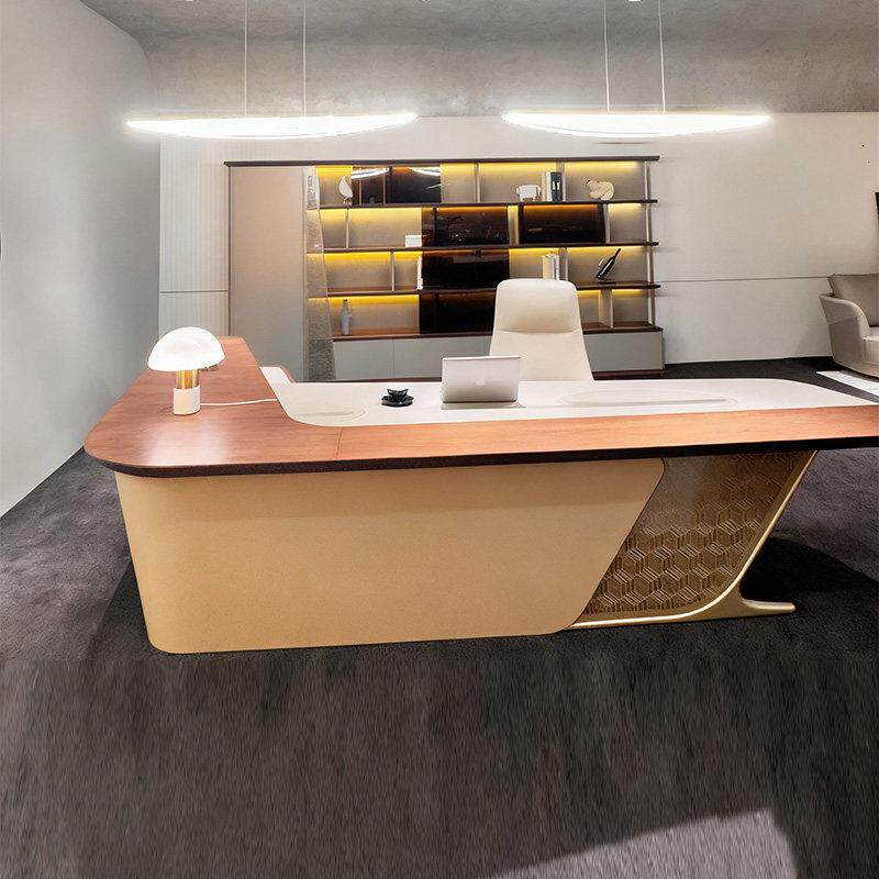 新中式实木大班台L型办公桌椅组合现代简约轻奢主管桌款老板桌